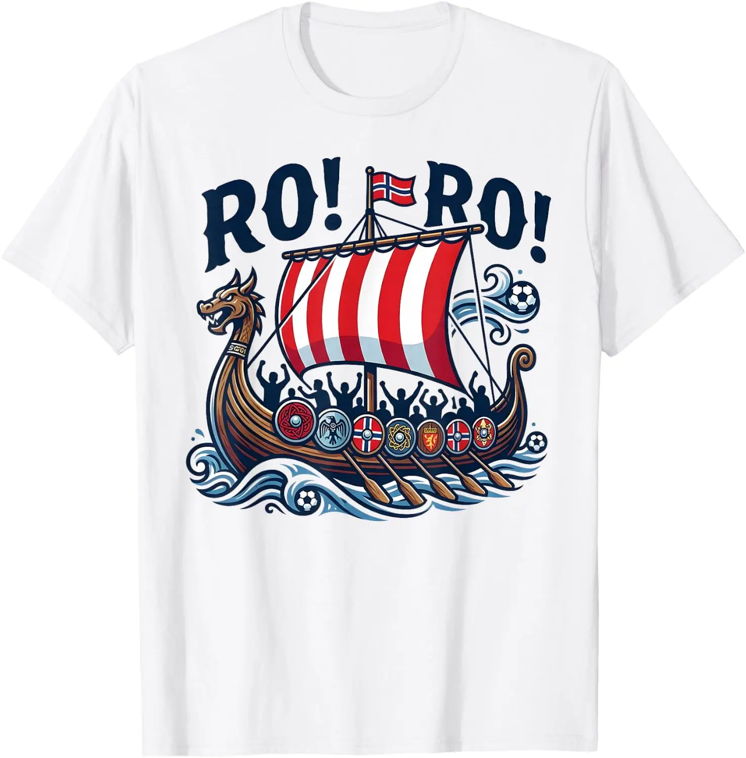 Ro Norway Viking Ship Soccer Norwegian Fan Men Women T-Shirt 100% Cotton Trendy Y2K Short-Sleeve Tee-Soft, Quick-Drying,