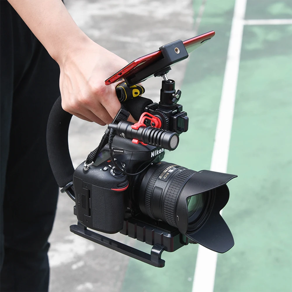 U/C Shaped Holder Grip Vlogging Video Handheld Stabilizer for DSLR Nikon Sony Camera and Light Portable SLR Steadicam for GoPro
