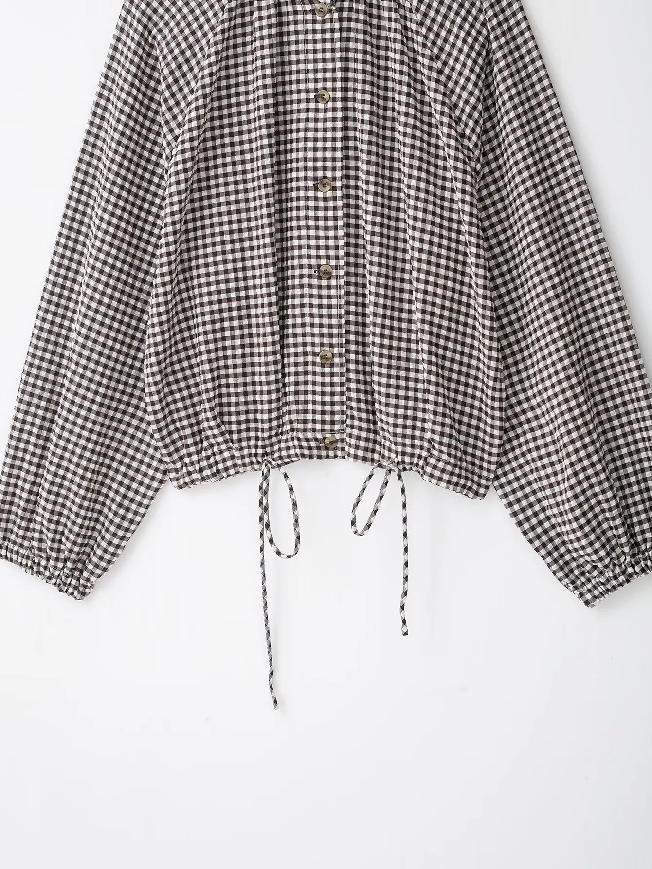 2026 Neue Damen Kurzarm-Bluse mit Langen Ärmeln, Stilvolle Karierte Freizeitbluse für Herbst und Frühling, Elegante Oberteile mit Stehkragen und Knöpfen – Detail 14