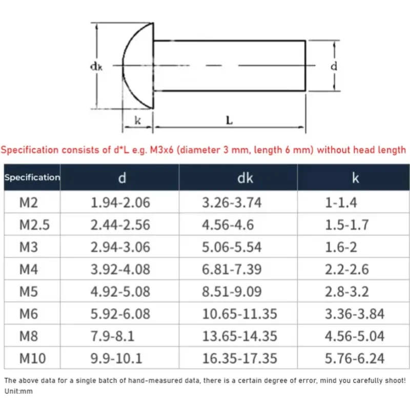 304 Stainless Steel GB867 Round Head Rivet M2 M2.5 M3 M4 M5 M6 M8 Solid Self-plugging Rivet