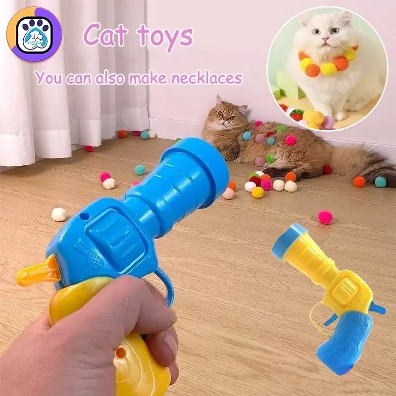 Cat Toy Gun Plush Ball Launcher, Silent Polyester, High Elastic Fluff Ball, Teasing Cat Launch Ball