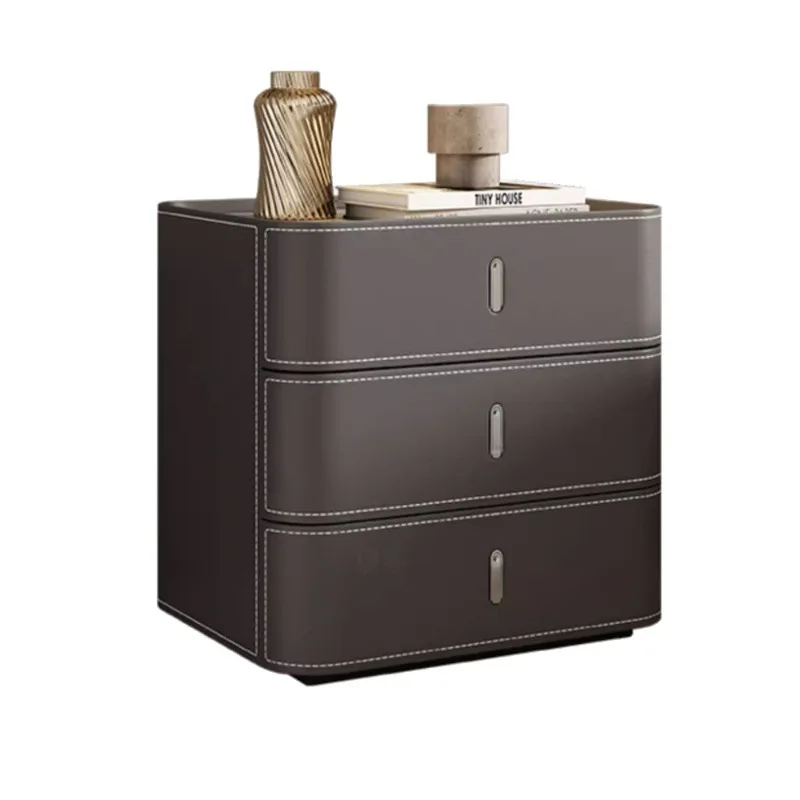 Solid Wood Saddle Leather Light Luxury Nordic Style Bedside Cabinet Storage Drawer Simple Modern Bedroom Nightstands Living Room
