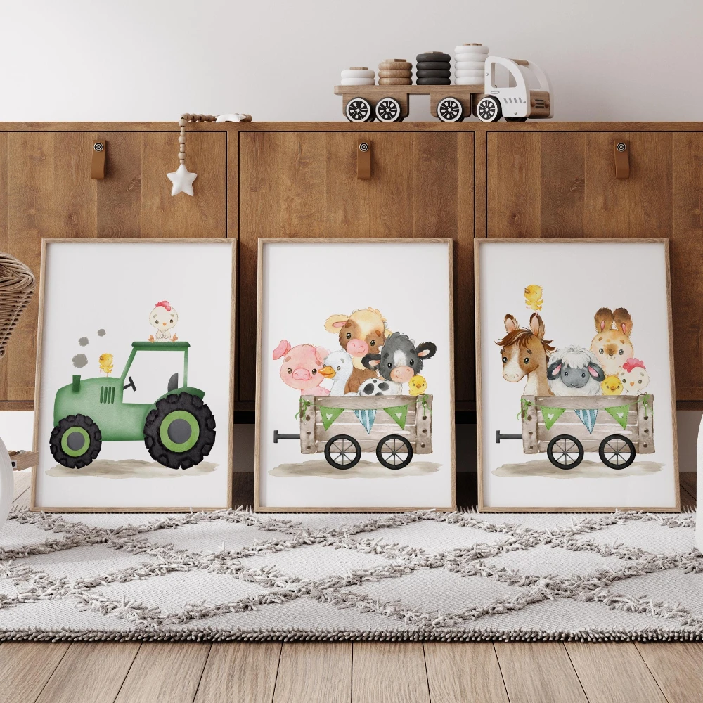Farm Nursery Decor Nursery Prints Farm Animal Art Prints Farm Boy Room Wall Art Decor Barn Yard Animals Tractor Prints Gift