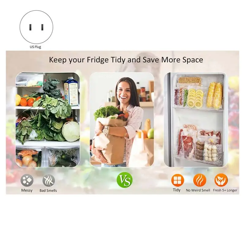 

(A64E) Вакуумный упаковщик для продуктов, автоматическая бытовая машина для вакуумной упаковки, черный, с вилкой стандарта США