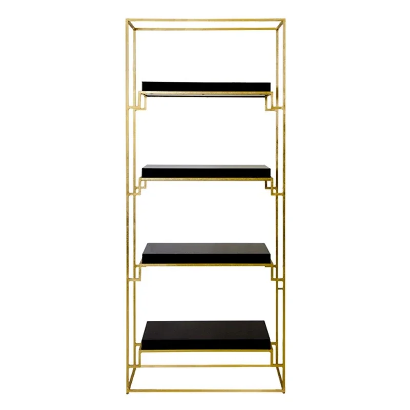 American light luxury stainless steel high-light wood board 5-layer bookshelf/villa/model room decorative shelf