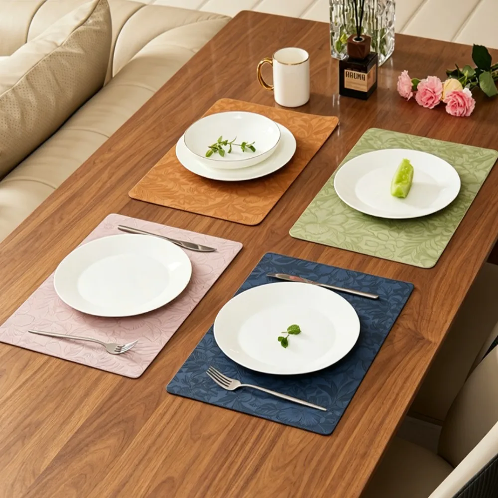 1/4/6PCS Square Placemat,Embossed Faux Leather Placemats - Nordic Style Table Mats for Home and Restaurant Heat Resistant Mats