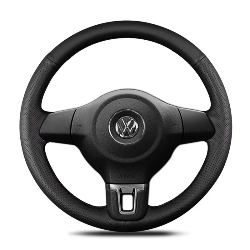 DIY Artificial Leather Black Steering Wheel Cover For Volkswagen Golf 6 Mk6 VW Polo MK5 2010-2013 Wear-resistant Comfortable