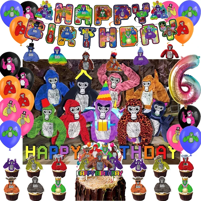 Gorilla Tag Theme Birthday Party Decoration Balloon Banner Backdrop Cake Topper Party Supplies Baby Shower