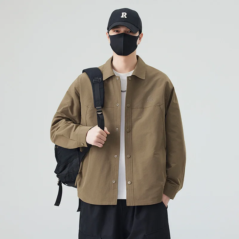 

Весна 2026: Новая мужская повседневная уличная куртка свободного кроя с простым воротником, однотонная, модная, с длинными рукавами