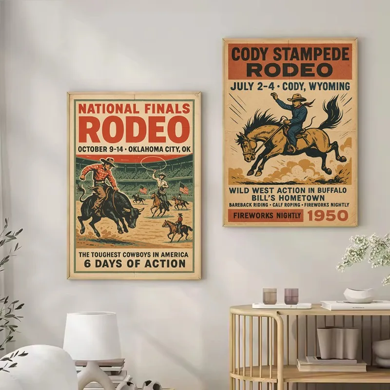 خمر قبعات رعاة البقر الغربية الصيد 1952 أوكلاهوما النهائيات الوطنية روديو المشارك حائط لوح رسم الفن صور ديكور المنزل الداخلي #3