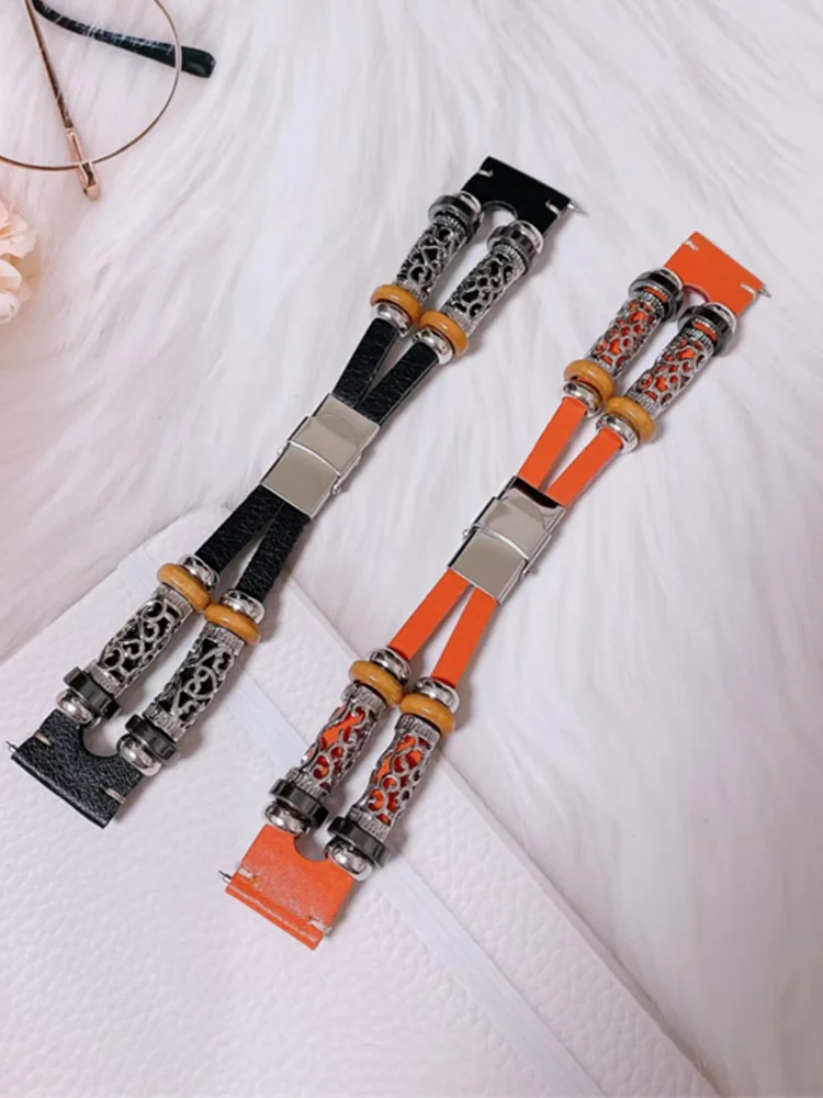 レトロレザーストラップサムスンギャラクシーウォッチ 6/5/4/クラシック 20 ミリメートル 22 ミリメートルリンクブレスレット huawei gt/Amazfit GTS 4/GTR/バランス/bip バンド