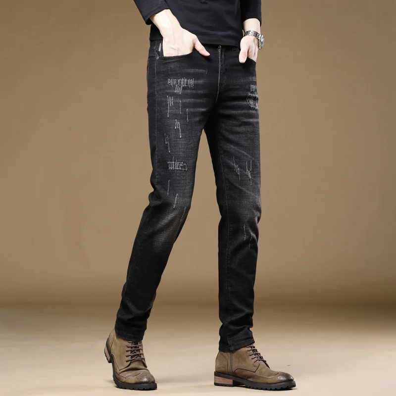 2025 new best-selling jeans for men in spring and summer, slim fit small leg pants for men, elastic straight leg pants for men