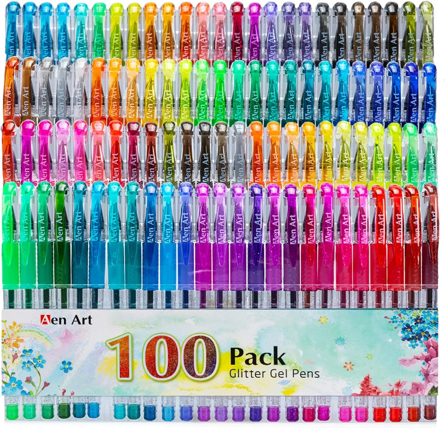 

100 Color Glitter Gel Pens Set, Neon Glitter Markers for Adult Coloring Books, Card Making, Journaling & Doodling