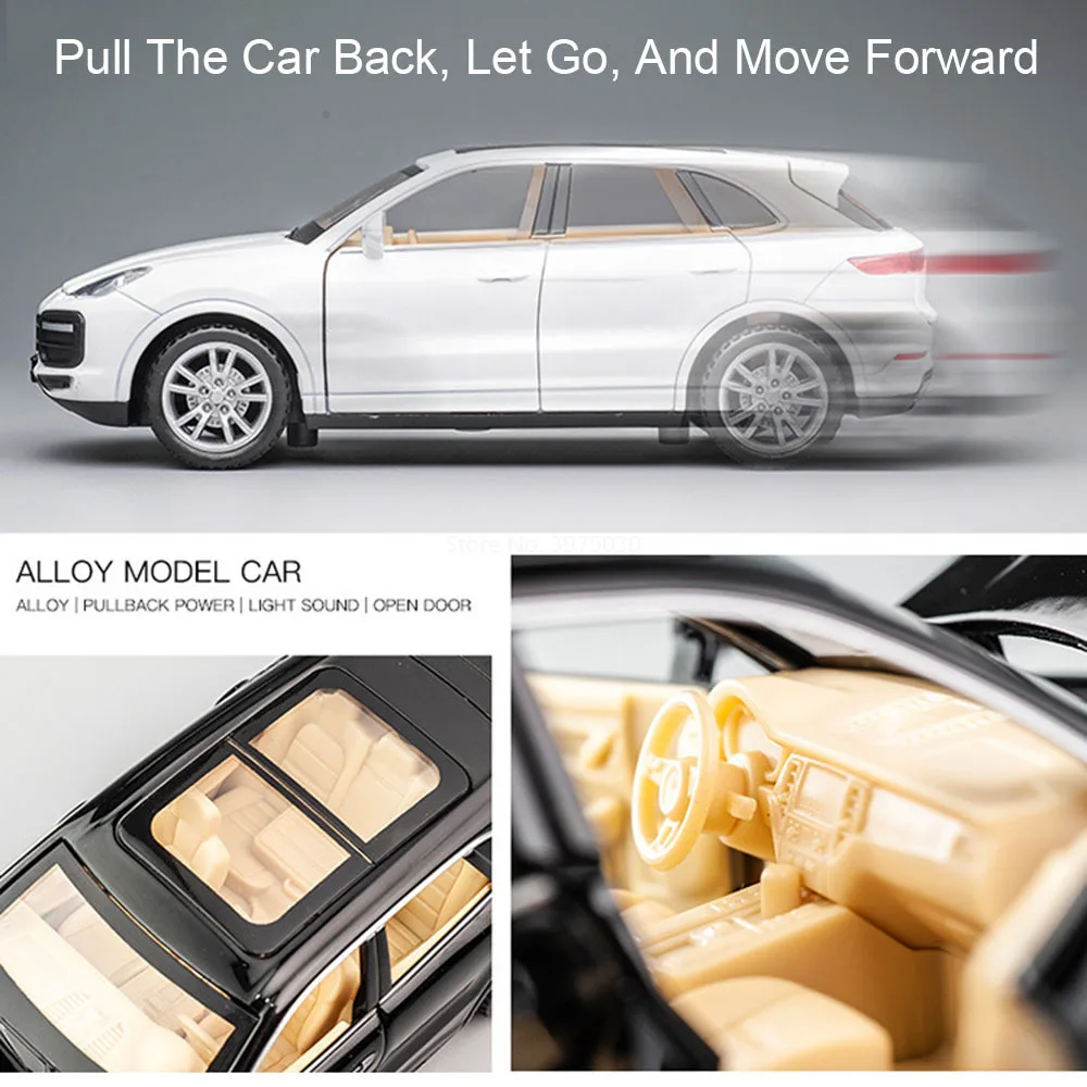 1:32 Cayenne Macan Cars Alloy Toys Diecast Models Wheel Pull Back Vehicles 6 Doors Opened Miniature SUV for Child Adult Gifts