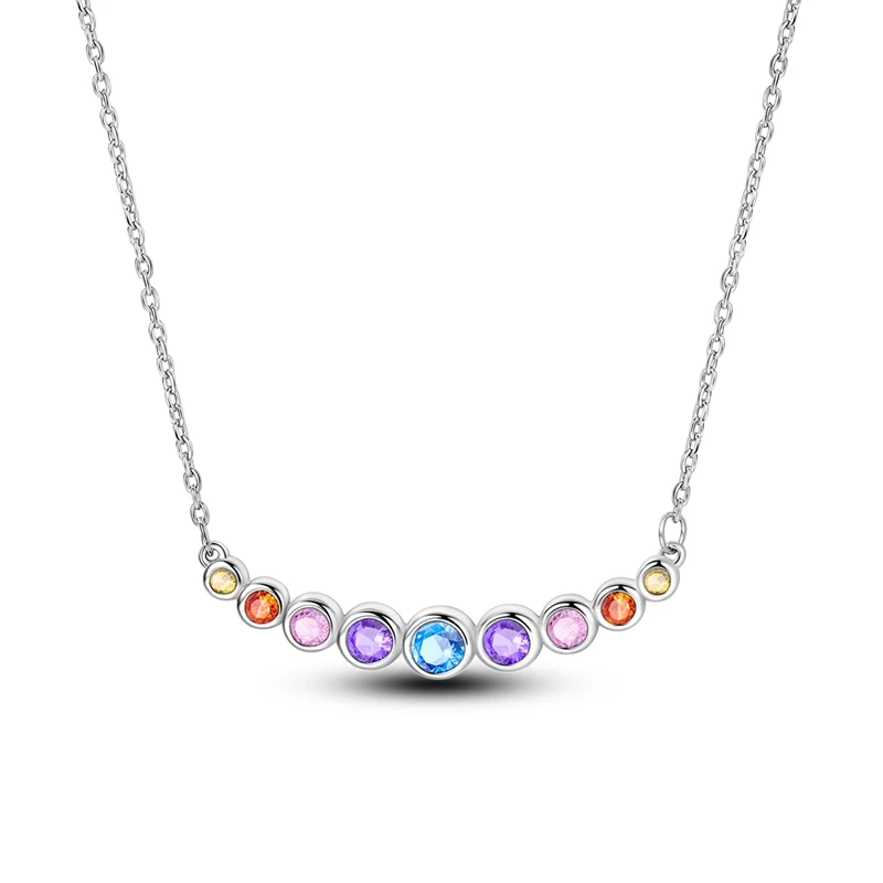 925 Sterling Silver Rainbow Bubble Dream Necklace With Seven Colors Women\'s Party Jewelry