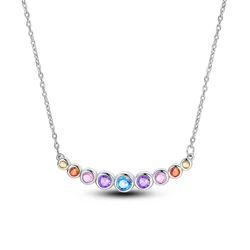 925 Sterling Silver Rainbow Bubble Dream Necklace With Seven Colors Women's Party Jewelry