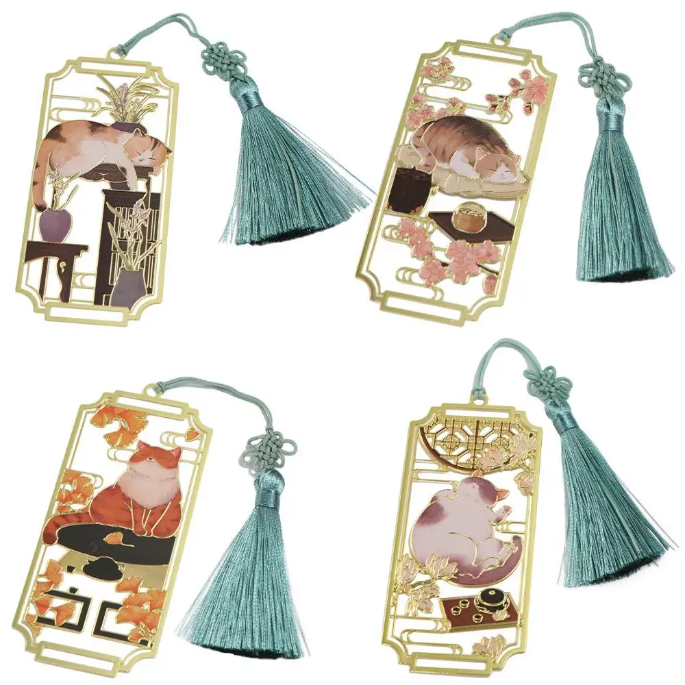 

Cat Hollowed Cat Bookmark Tassels Flower Metal Reading Bookmark Creative Chinese Style Chinese Style Bookmarks Book Lovers