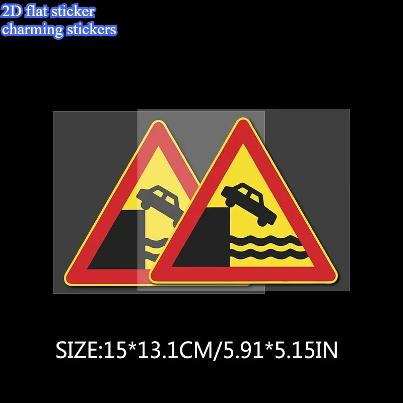 1Pc 2D Flat Funny Water Ahead Triangle Warning Waterproof Vinyl Sticker For Car License Plate Window Body Decor