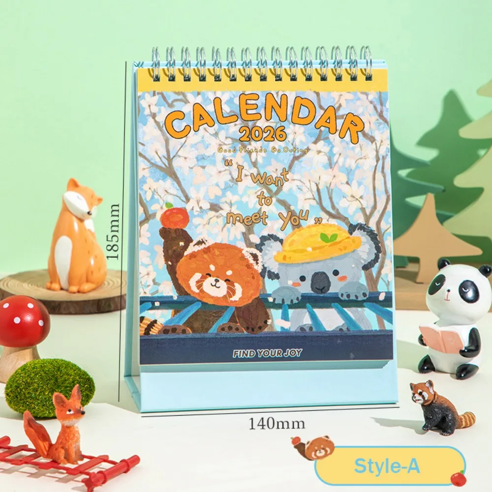 

Cartoon Animals Theme 2026 Desk Calendar Coil Binding One Month to View Monthly Calendar Memo Notes Monthly & Daily Planner