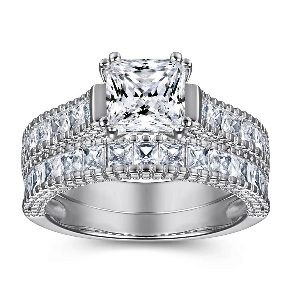 

925 Sterling Silver Engagement Ring Jewellery Ring 3A Zirconia Silver Couple Mens Women Lovers Wedding Engagement Ring