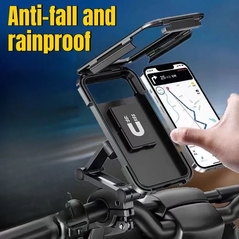 Waterproof Motorcycle Phone Holder 360° Adjustable Shockproof MagneticPhone Stand Bracket for Electric Motorbike Handlebar Mount