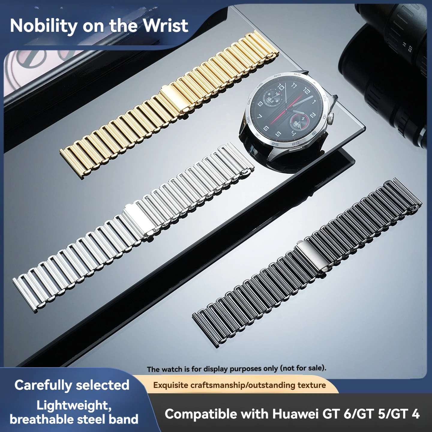 Подходит для часов Huawei GT6/GT5/GT4, новые металлические дышащие часы из нержавеющей стали с полым корпусом, замена для умных часов Watch 4/5.