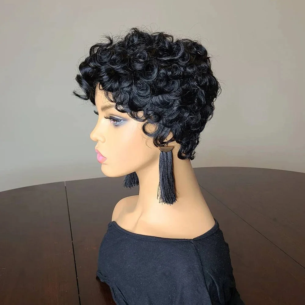 Short Black Vintage Tight Curly Wigs for Black Women, Bouncy Voluminous Short Retro Curly Wig Full Machine Made Wigs Natural Looking Ready to Wear Daily Hair Wig