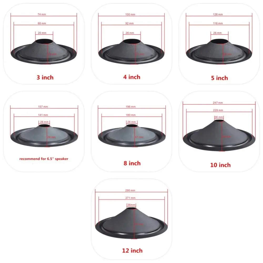 1Pcs 3/4/5/6.5/8/10/12inch Speaker Woofer Paper Cone Rubber Surround Black Voice Coil Repair Kit Matte Speaker Accessory view 4