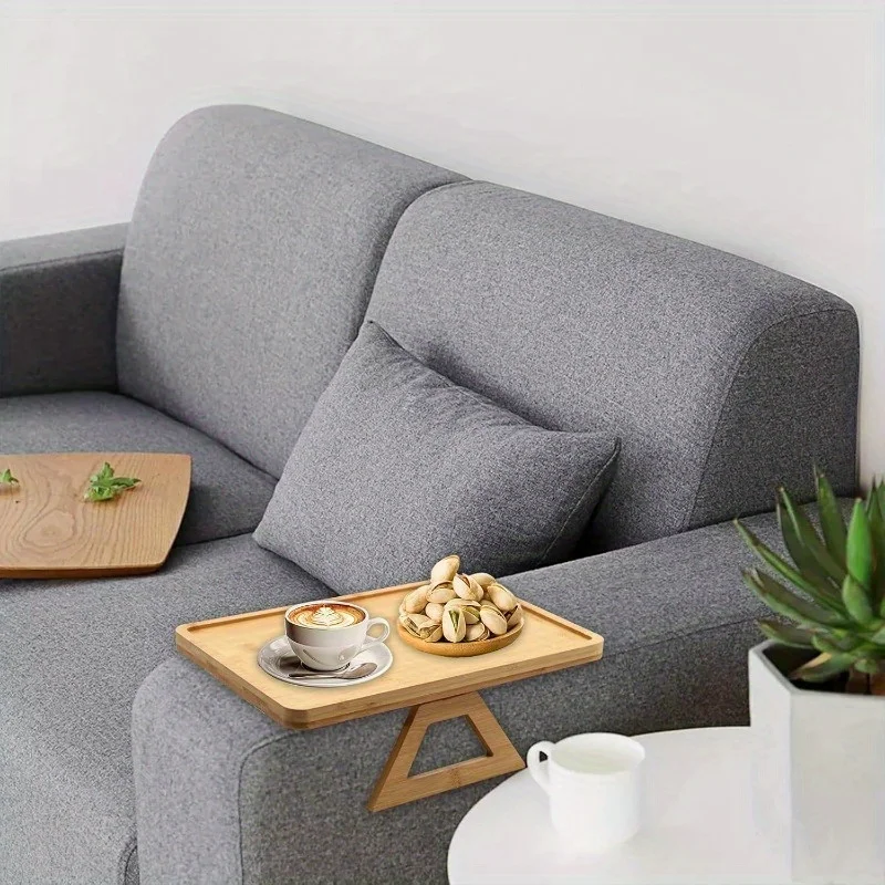 1Pc Rectangular Bamboo Sofa Arm Clip Tray Table Foldable Flexible Armrest Side Holder for Cup Phone Fruit Snack Practical Household Gift