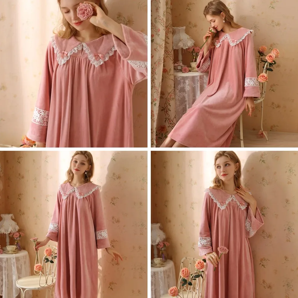 

Winter Women's Flannel Nightgown Long Sleeve Warm Thickened Cute Princess Pajamas Homewear