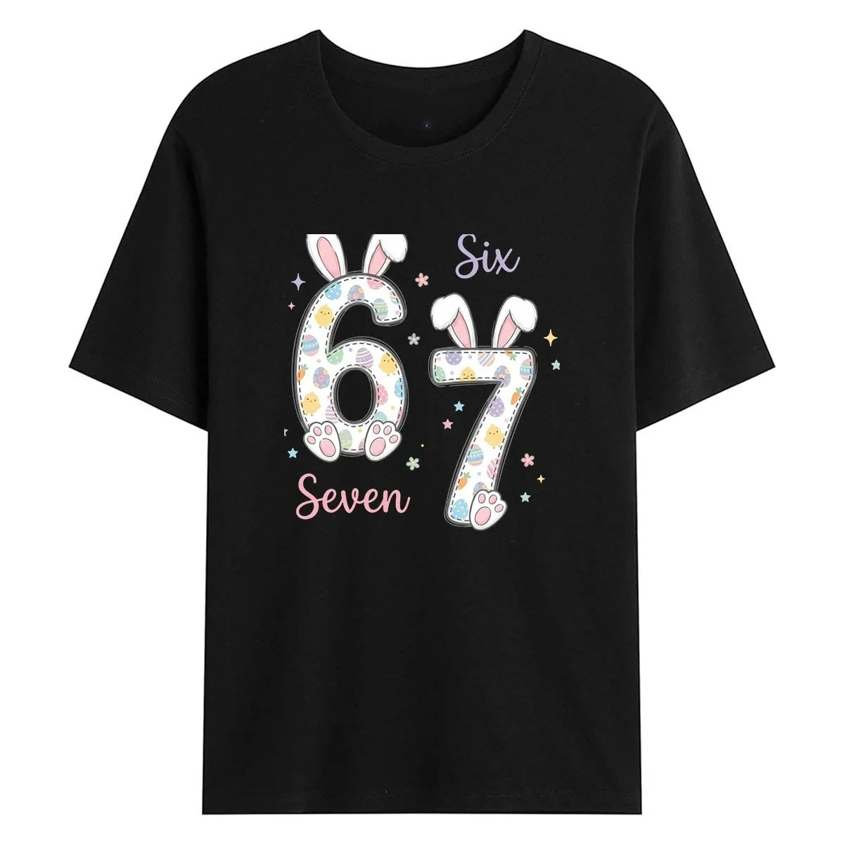 

Новая женская футболка с кроличьими ушками и цифрой 67 к Пасхе 2026 года, милая весенняя праздничная футболка с графическим принтом, летняя хлопковая футболка на день рождения, повседневная.