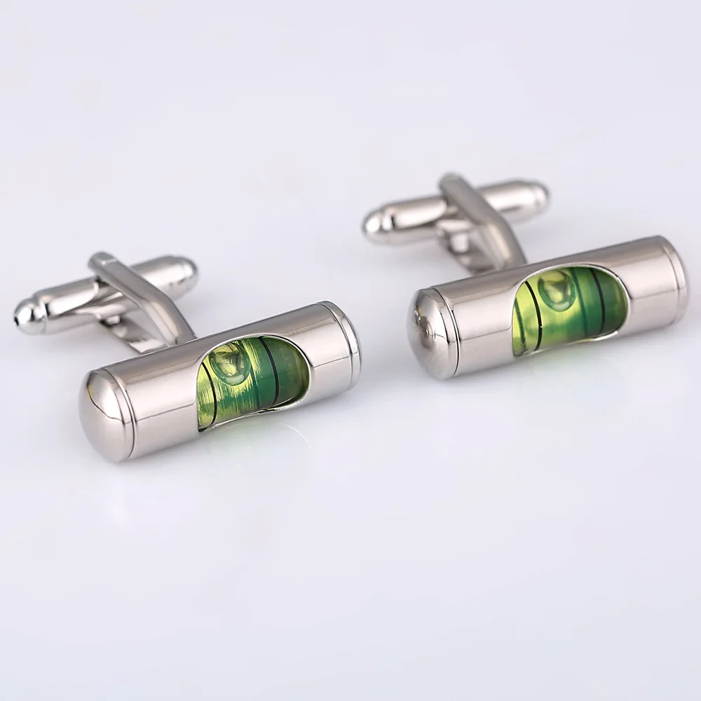 Spirit Level Bubble Green Novelty Gadget Tool Cufflinks for Men Cuff Links Wedding Business Shirt Accessories Gifts for Him