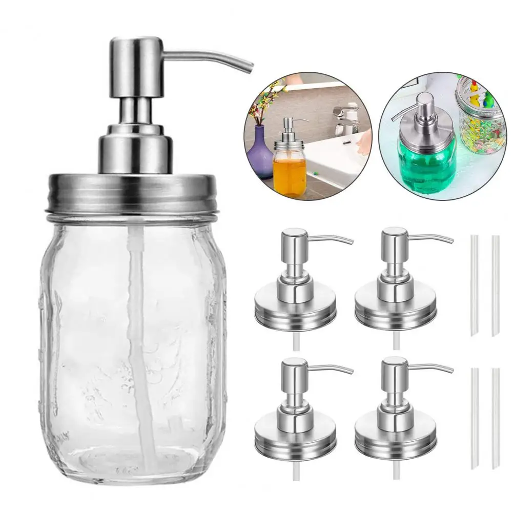 4Pcs Pump Rust-Proof Stainless Steel Retro Design Reusable Home Office Bottle Pump Heads for Mason Jars