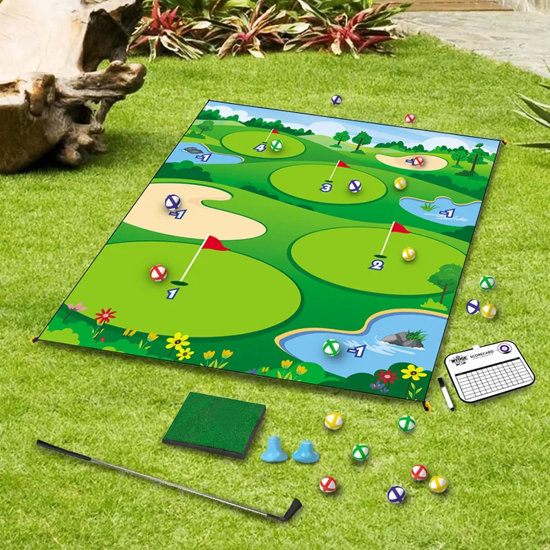 Conjunto de tapete de golfe para crianças, auxílio para treinamento, prática divertida com bolas pegajosas, brinquedos de golfe ao ar livre e interno para festa familiar