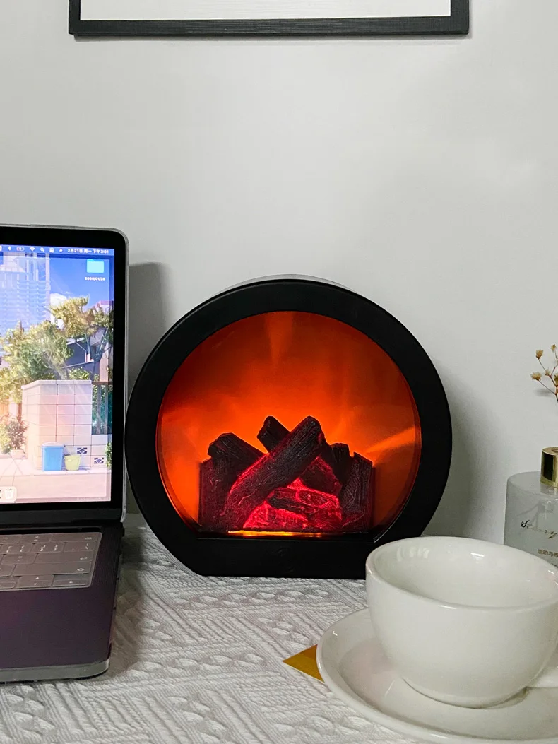 

LED Portable Table Light Flame Lantern Simulated Fireplace Lamp USB/Battery Powered Bedroom Ornaments On/Off Switch Foyer Hotel