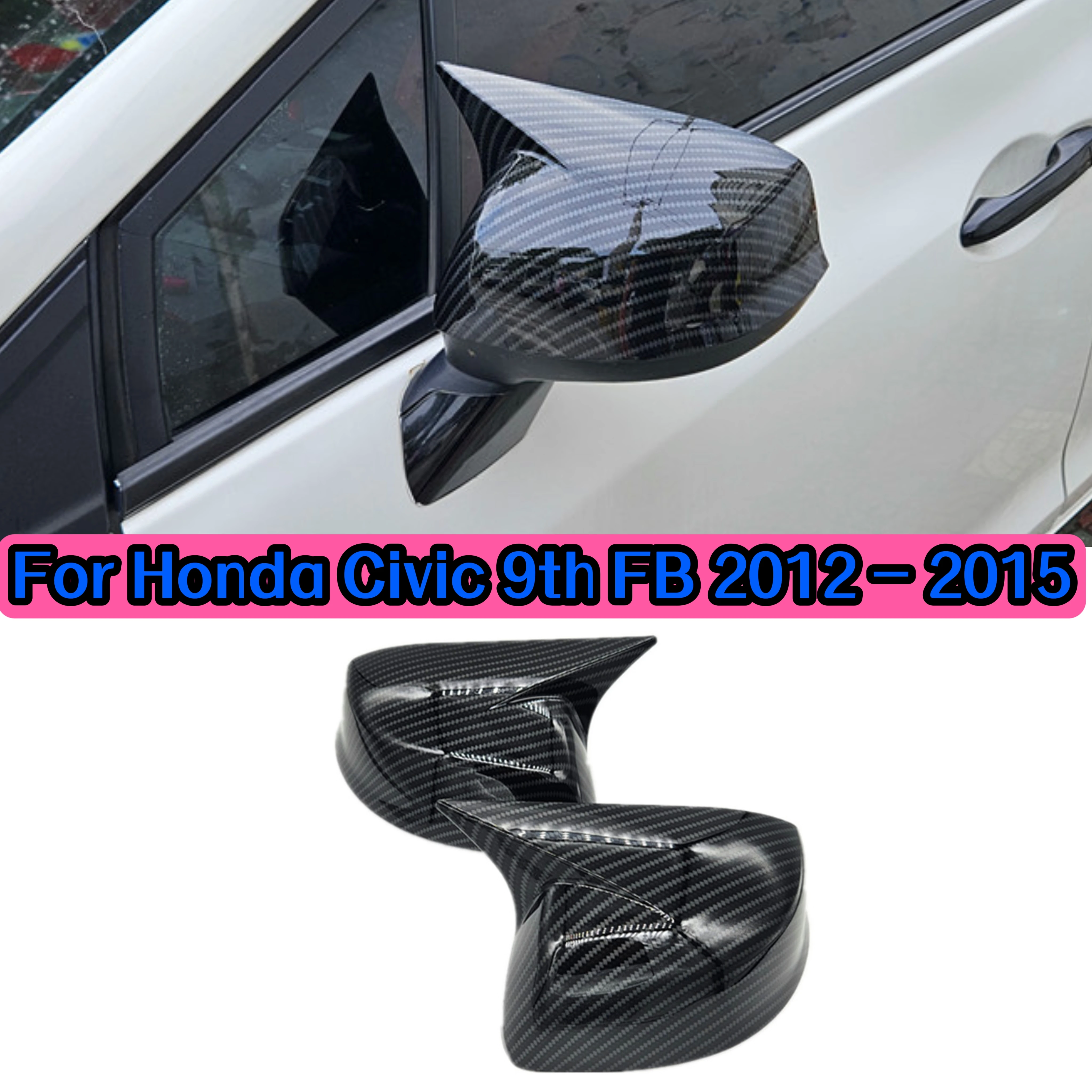 For Honda CIVIC 2012 2013 2014 2015 Car Rearview Side Mirror Cover Wing Cap Exterior Door Housing Shell Trim Frame Sticker view 2