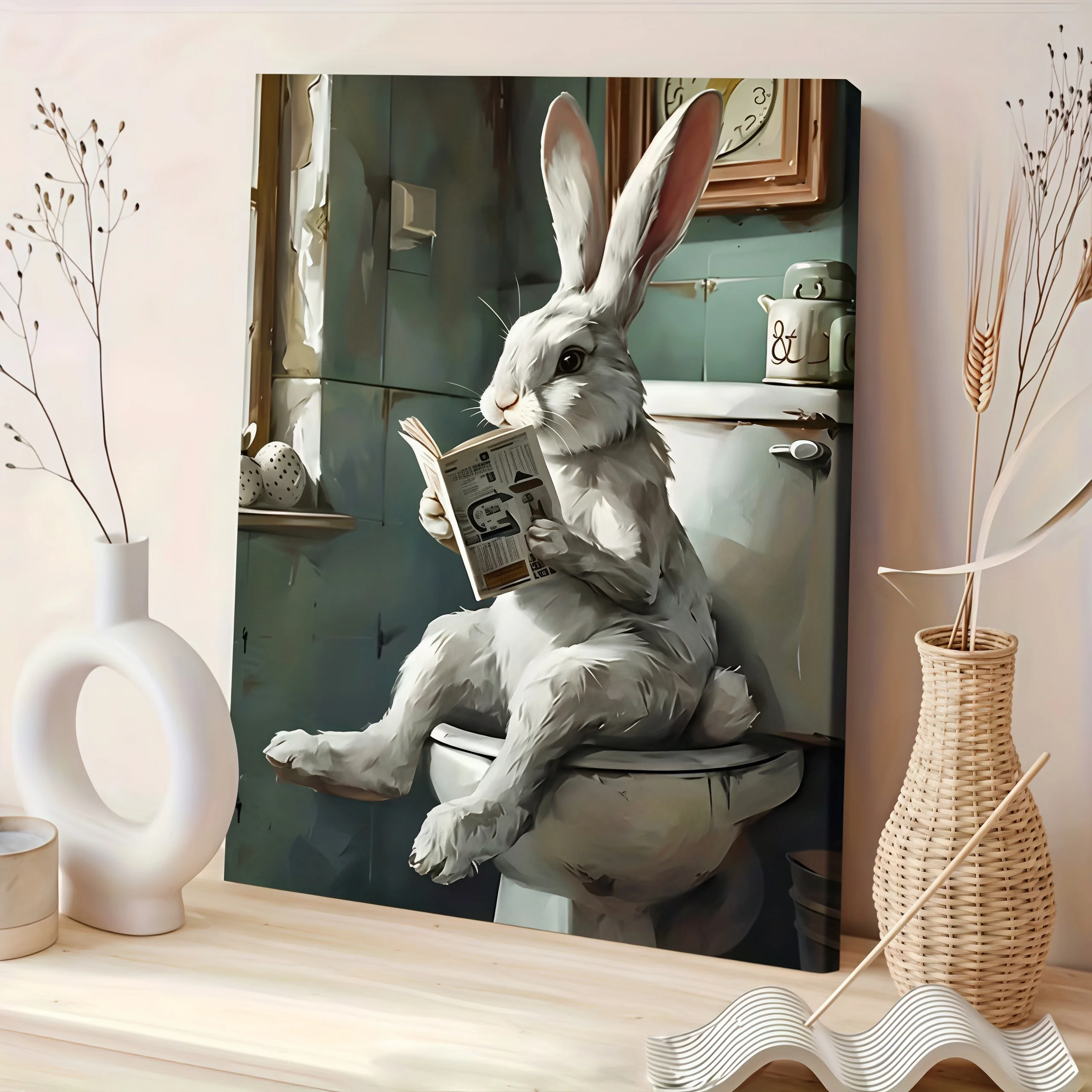 Unique Solid Wood Frame Canvas Painting Easter Bunny