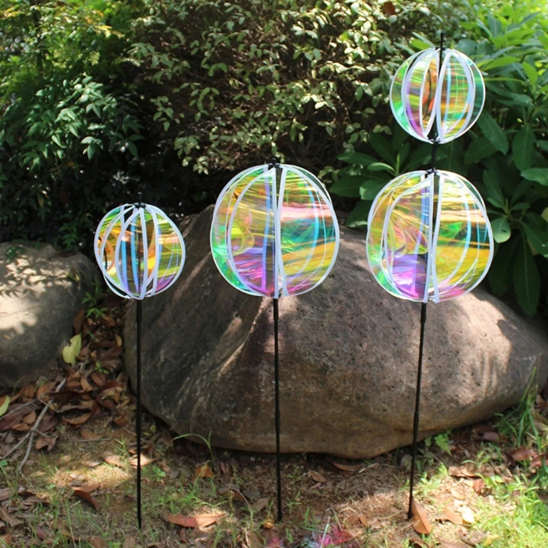 Reflective Garden Pinwheels With Stakes Bird Repellents SparklysPinwheel Windmill Protect Plant Flower Garden Decoration B03E view 3