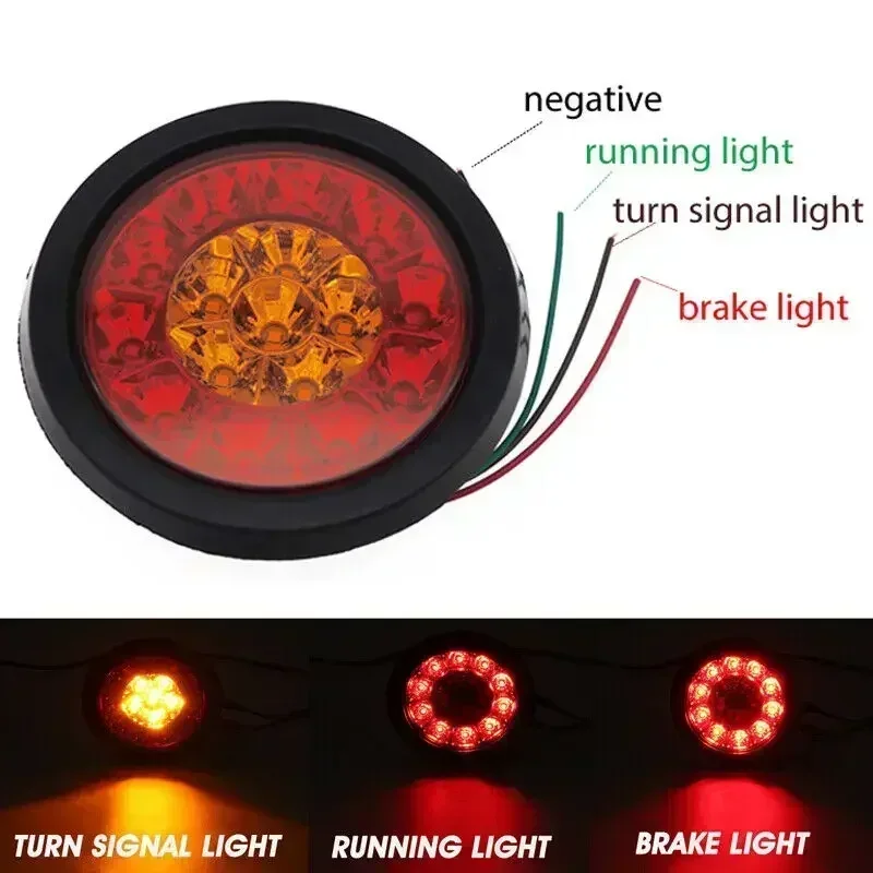 ATVOV 1x/2x 16 LED 4 Inch Round Rear Tail Light Brake Stop Side Marker Turn Singal Warning Light Truck Trailer Tractor 12V 24V