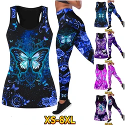 Conjunto de pantalones de Yoga para mujer, chaleco con estampado de mariposas coloridas, mallas deportivas informales, elegante y Sexy, otoño, XS-8XL