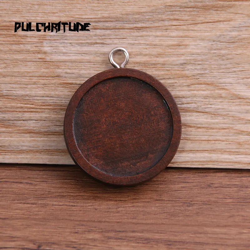 6pcs 25mm Inner Size Three Color Round Wood Cabochon Base Setting Charms Pendant Necklace Findings