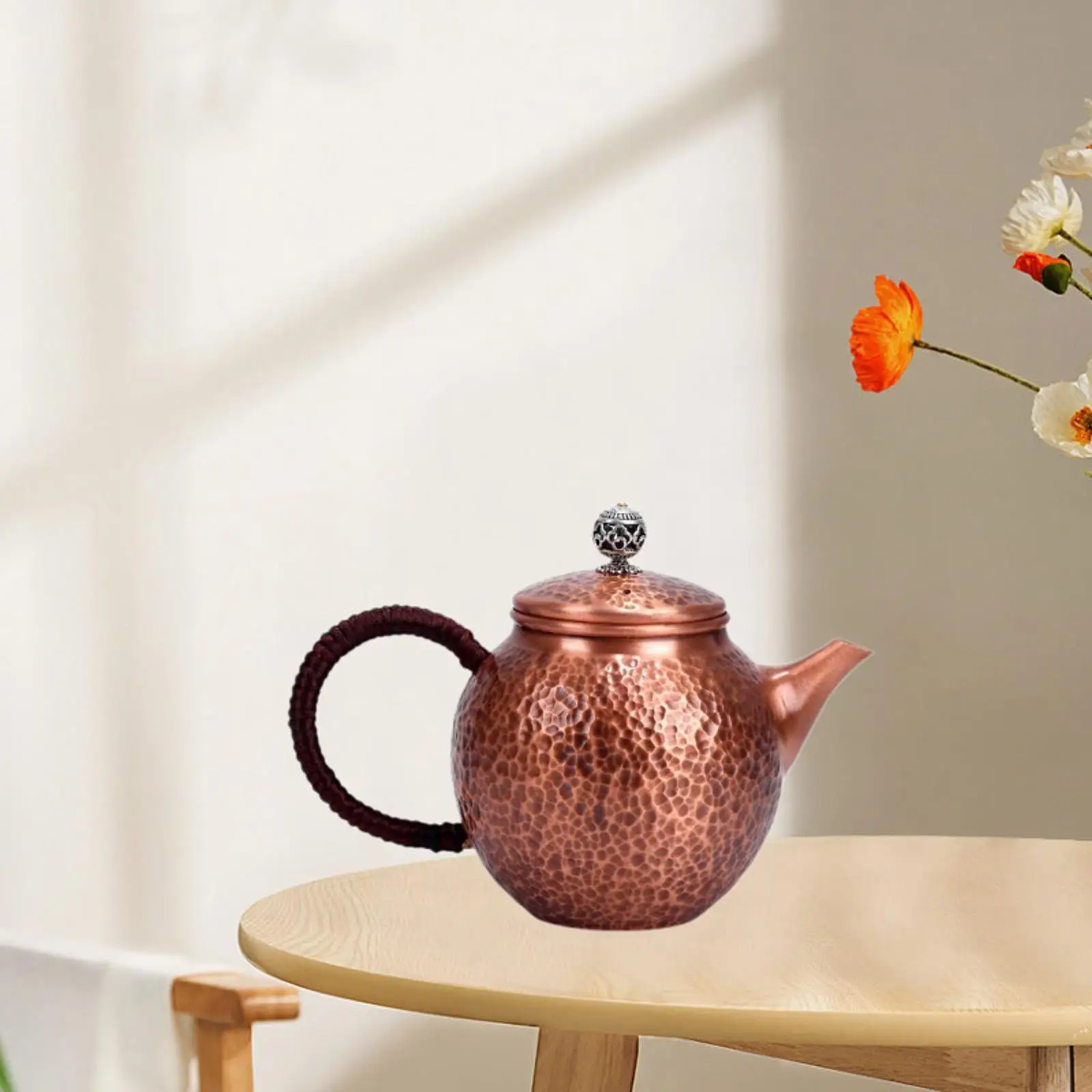 

Copper Tea Pot Easy to Clean Decorative Tea Lovers Gift 280ml Hammered Teapot Handcrafted for Kitchen Household Tea House