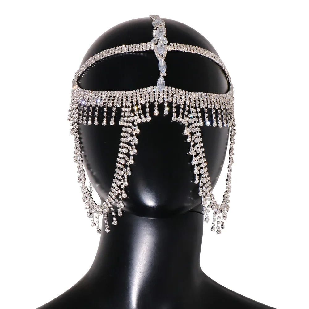 Stonefans Fashion Rhinestone Female Tassel Mask Masquerade for Women Halloween Long Face Chain Veil Wedding Accessories Party
