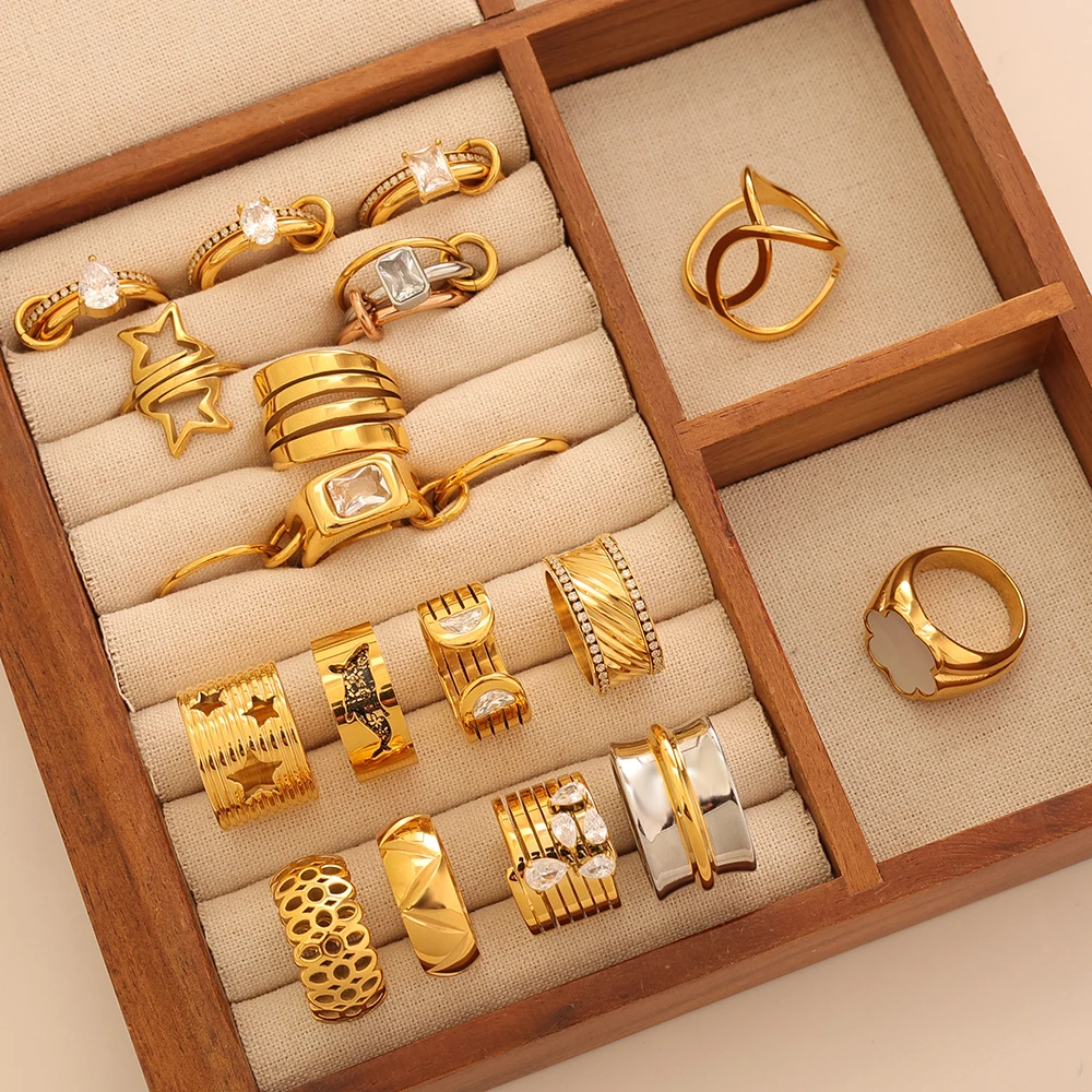 Beliebter Edelstahl-Ring mit Goldplattierung, Dickes Hohles Blumen-Waben-Design, Geeignet für Damen, Bohemian-Schmuck, Geschenke – Detail 9