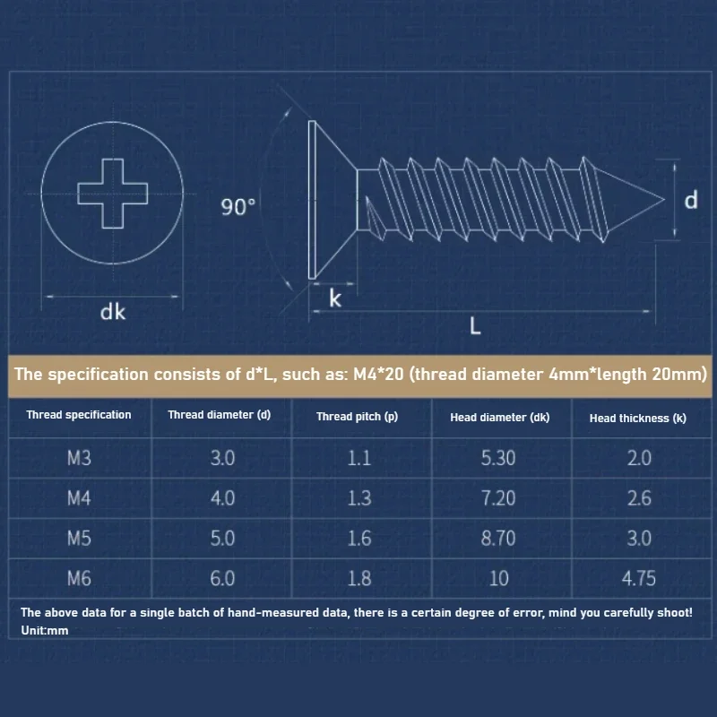 Viti autofilettanti a testa svasata a croce in ottone da 2-10 pezzi viti per legno autofilettanti a testa piatta M3 M3.5 M4 M5 M6