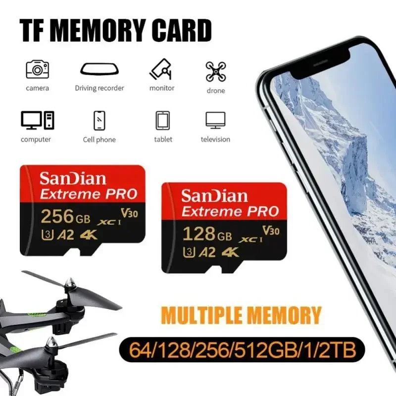 Sandian Micro TF SD Card 1TB 2TB Original Memory Card Camera 128GB High Speed Flash SDCard 512GB Expanded Storage For Android