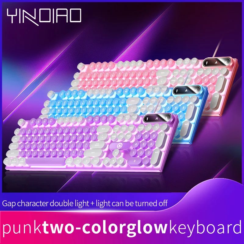 

104 Keys Round Keycap Gaming Keyboard Color Matching Backlit Computer E-sports Peripherals Wired Keyboard for Laptop PC Gamers