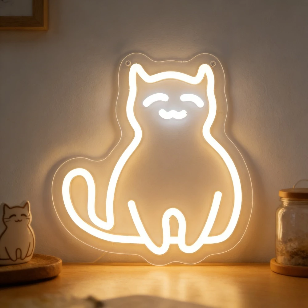 

Неоновая вывеска «Улыбающийся кот» со светодиодной подсветкой, USB, с регулировкой яркости, белый свет, неоновый настенный светильник для комнаты любителей животных, уютный ночник для спальни, милый подарок