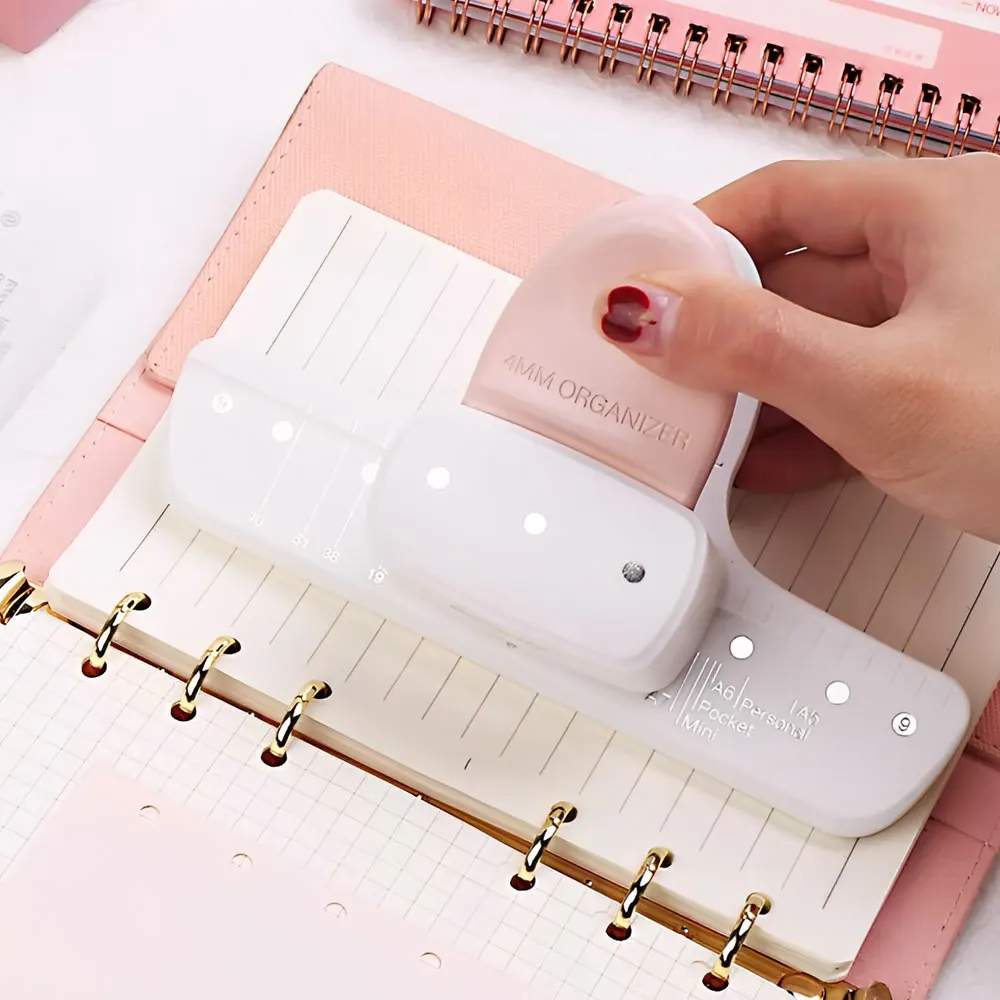 Portable 3-hole hole punch - manual hole punch, 4mm hole diameter, suitable for loose-leaf binding, notebooks, and folders.