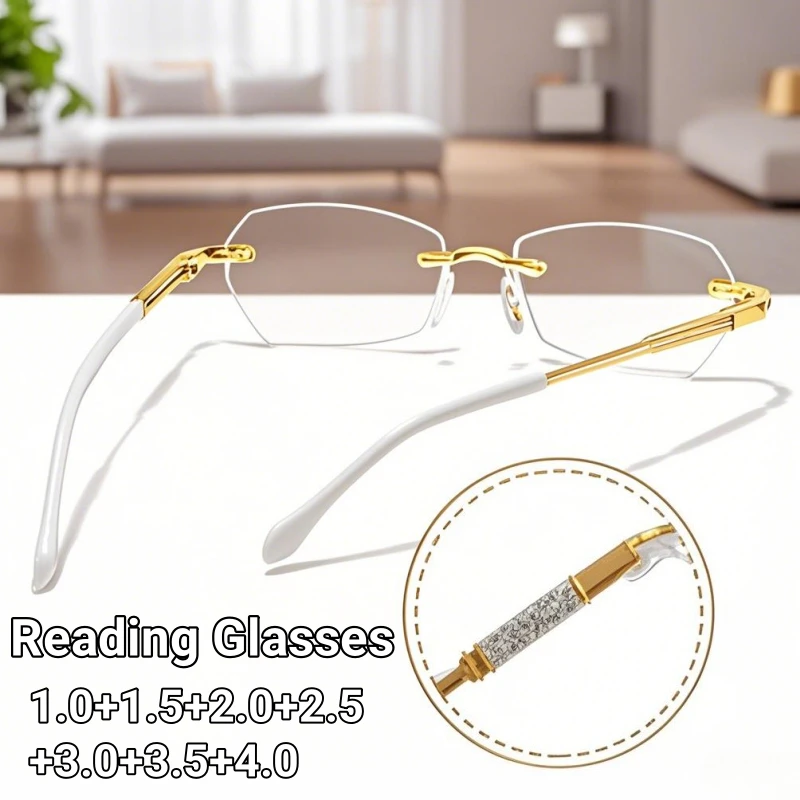 

Polygonal Rimless Anti-blue Light Presbyopia Glasses Middle-aged and Elderly High-definition Eye Protection Reading Glasses